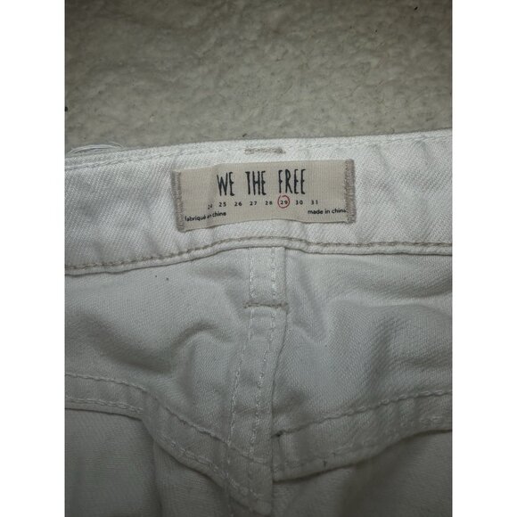 We the Free Denim White Mini Skirt Women's Sz 29 Distressed raw Hem Button Fly - Picture 4 of 5